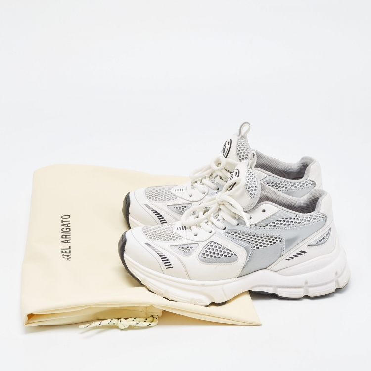 Pre Owned Axel Arigato White/Grey Leather and Mesh Marathon Runner Sneakers Size 35