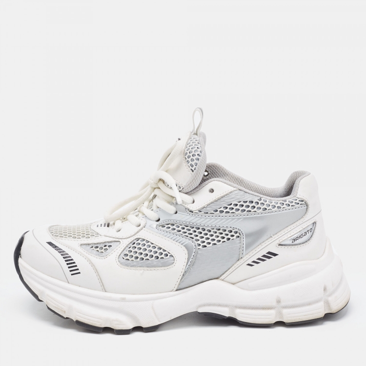 Pre Owned Axel Arigato White/Grey Leather and Mesh Marathon Runner Sneakers Size 35
