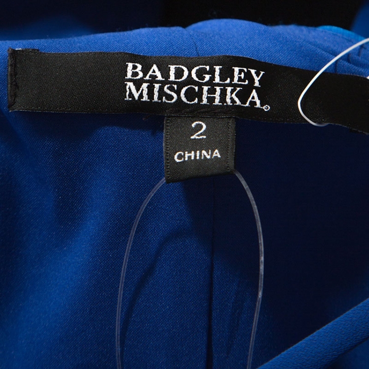 Pre Owned Badgley Mischka Blue Crepe Ruffle Detail One Shoulder Evening Gown S