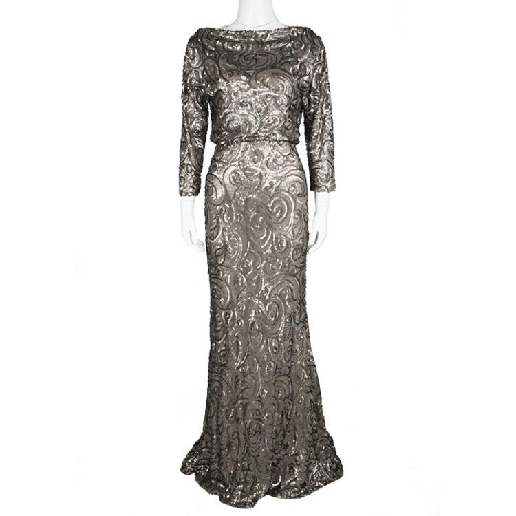 Badgley Mischka | Dresses | Badgley Mischka Long Gold Sequin Gown | Poshmark