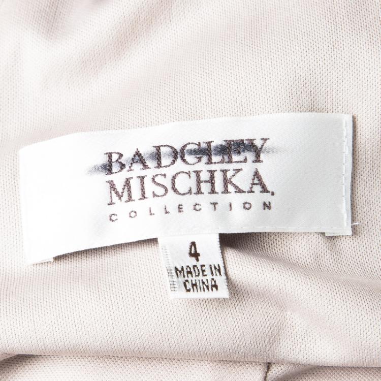 Pre Owned Badgley Mischka Collection Dull Gold Sequin Embellished Cowl Neck Blouson Gown S 