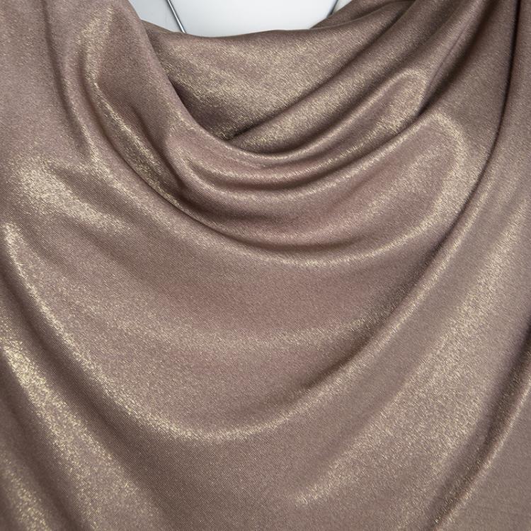 Pre Owned Badgley Mischka Metallic Pink Knit Embellished Draped Sleeveless Gown L