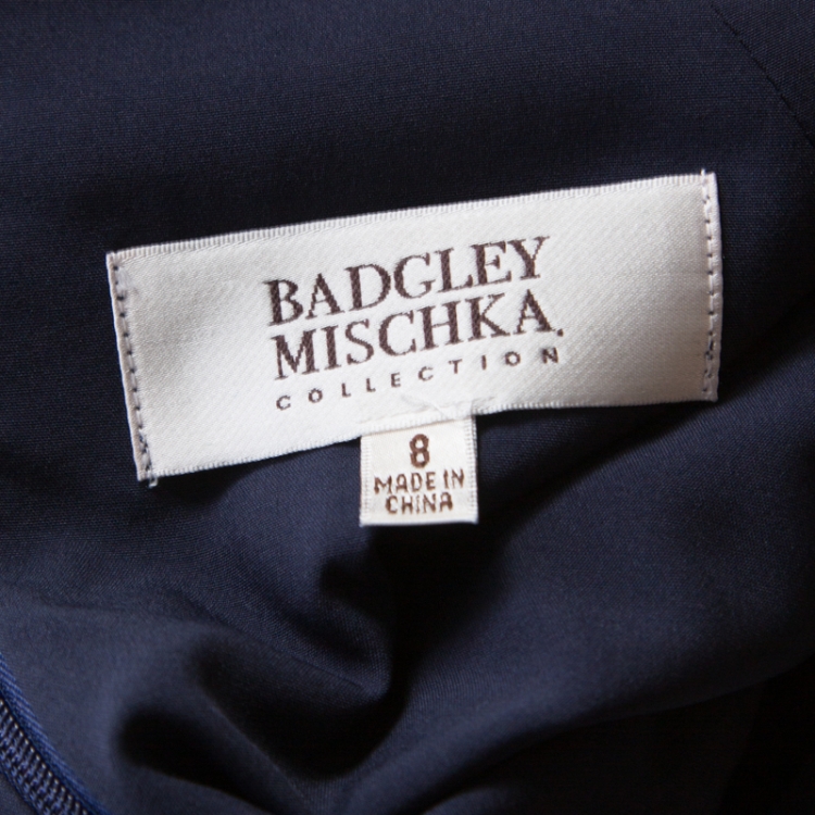 مملوكة مسبقًا Badgley Mischka Collection Navy Blue Embellished Cap Sleeve Cocktail Dress M