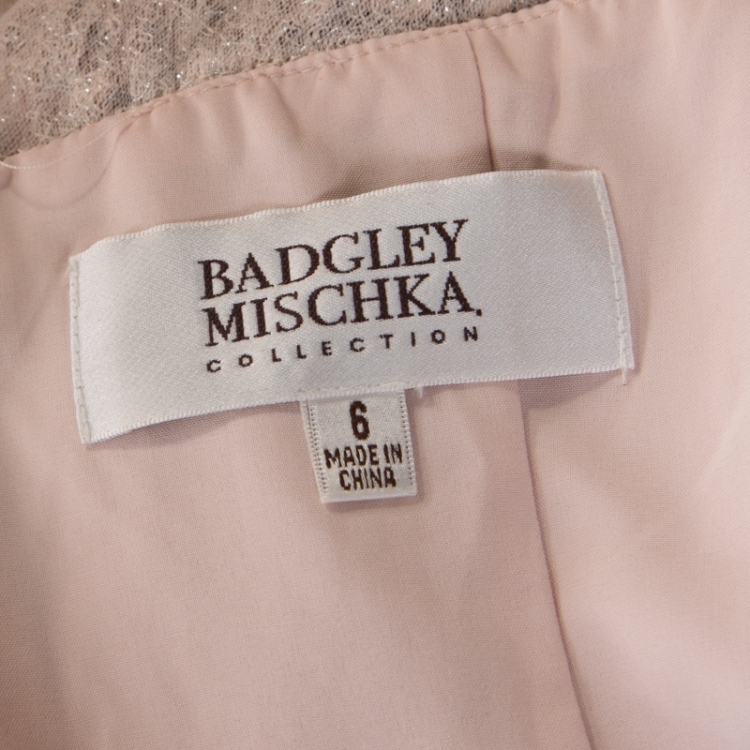 Pre Owned Badgley Mischka Collection Pale Pink Textured Crepe Sequin Embellished Gown M 