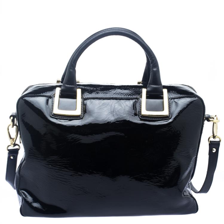 Pre Owned Baldinini Black Leopard Print Calfhair and Patent Leather Satchel