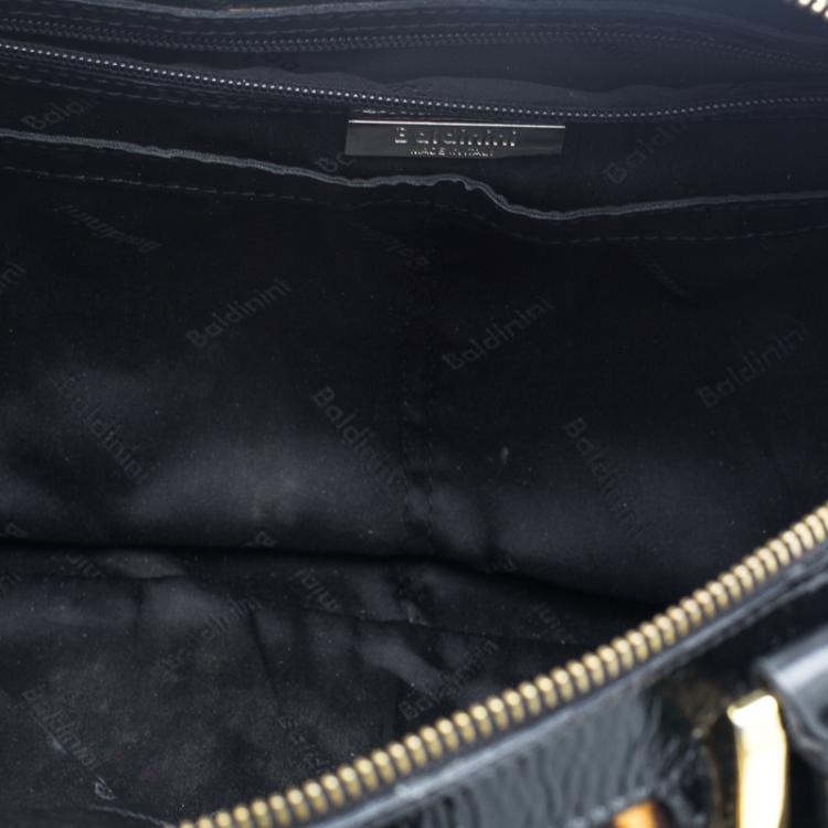 Pre Owned Baldinini Black Leopard Print Calfhair and Patent Leather Satchel