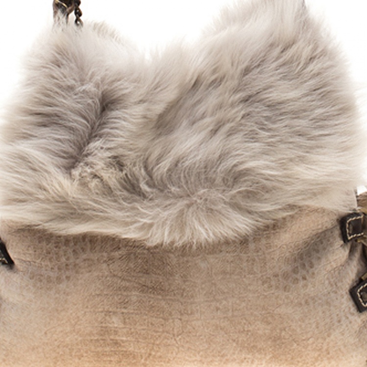 Pre Owned Baldinini Beige Fur and Croc Embossed Leather with Fur Lining Shoulder Bag