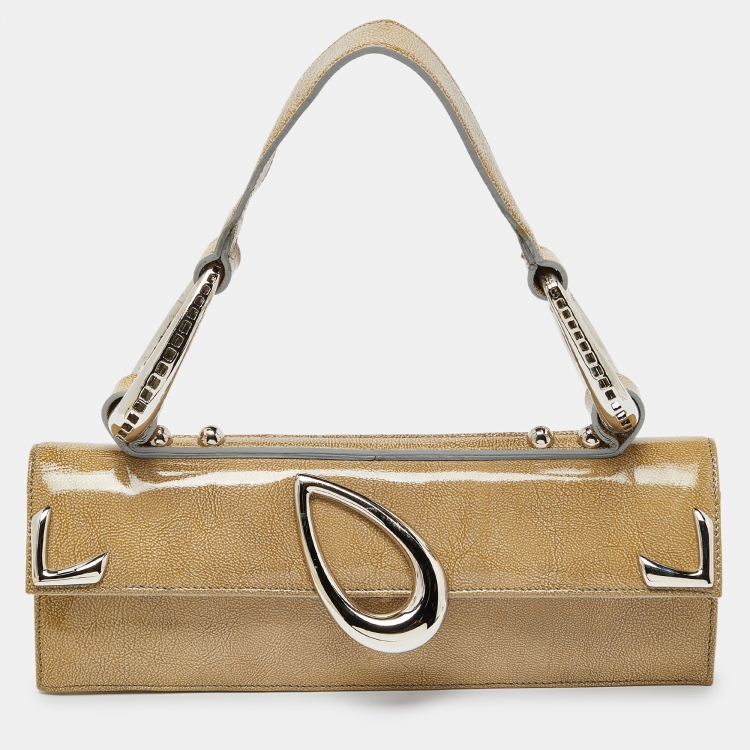 Pre Owned Baldinini Olive Green Patent Leather Flap Shoulder Bag