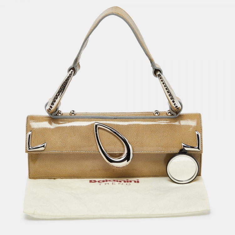 Pre Owned Baldinini Olive Green Patent Leather Flap Shoulder Bag