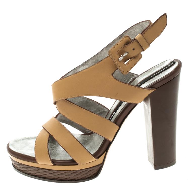 Pre Owned Baldinini Beige Leather Strappy Platform Sandals Size 36