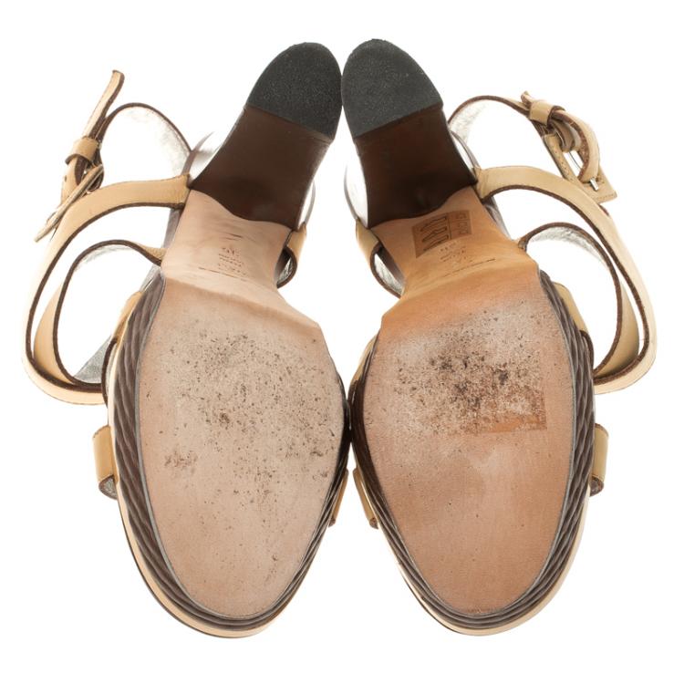 Pre Owned Baldinini Beige Leather Strappy Platform Sandals Size 36