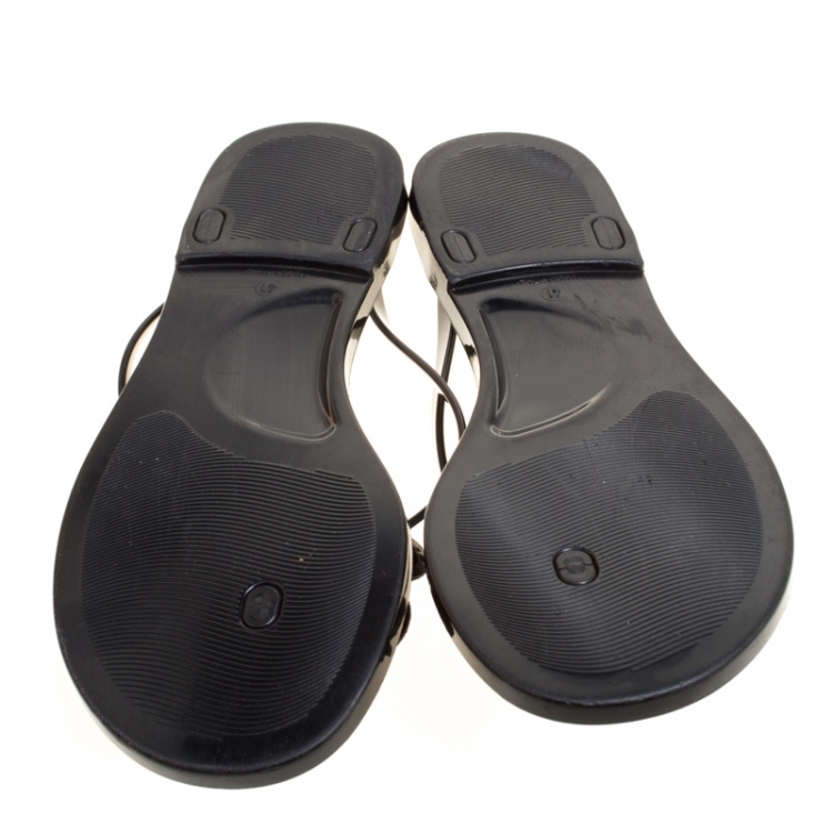 مملوكة مسبقًا Baldinini Black Jelly Flower Embellished Thong Flats 41