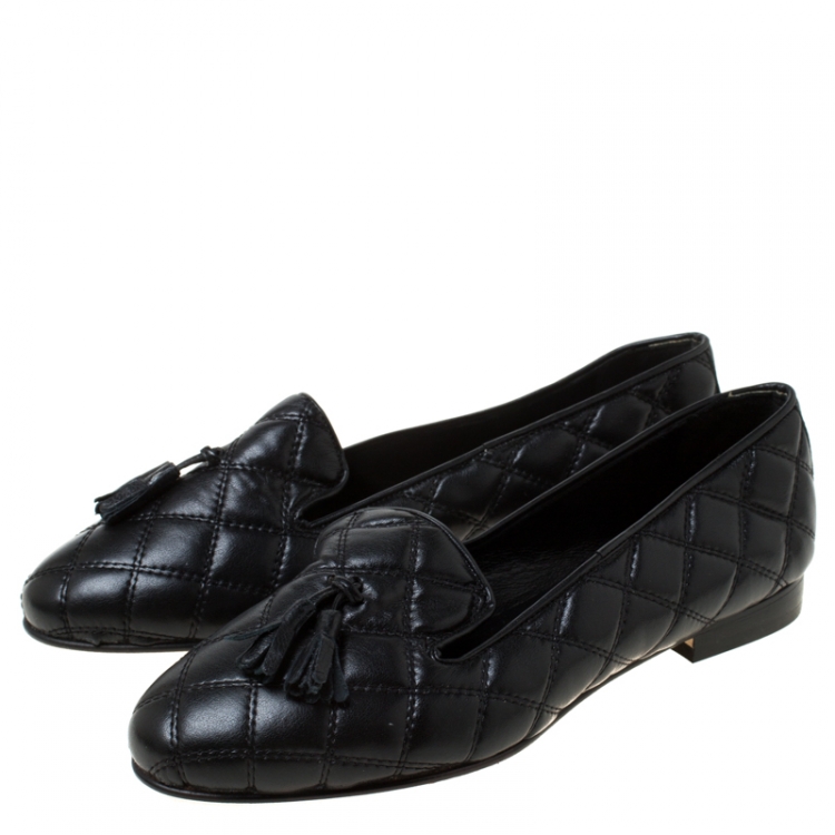 Pre Owned Baldinini Black Quilted Leather Loafers Size 36