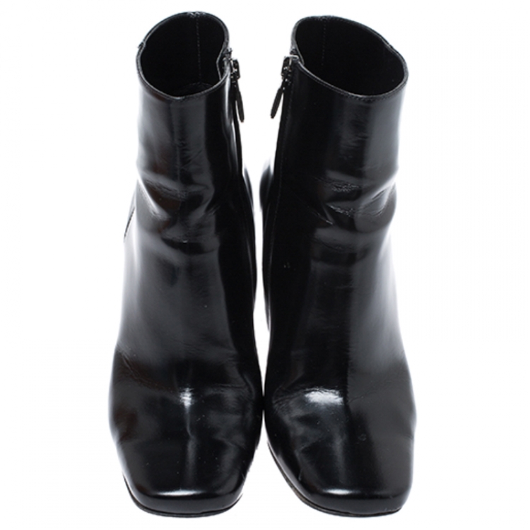 Pre Owned Baldinini Black Leather Tribal Block Heel Ankle Boots Size 39