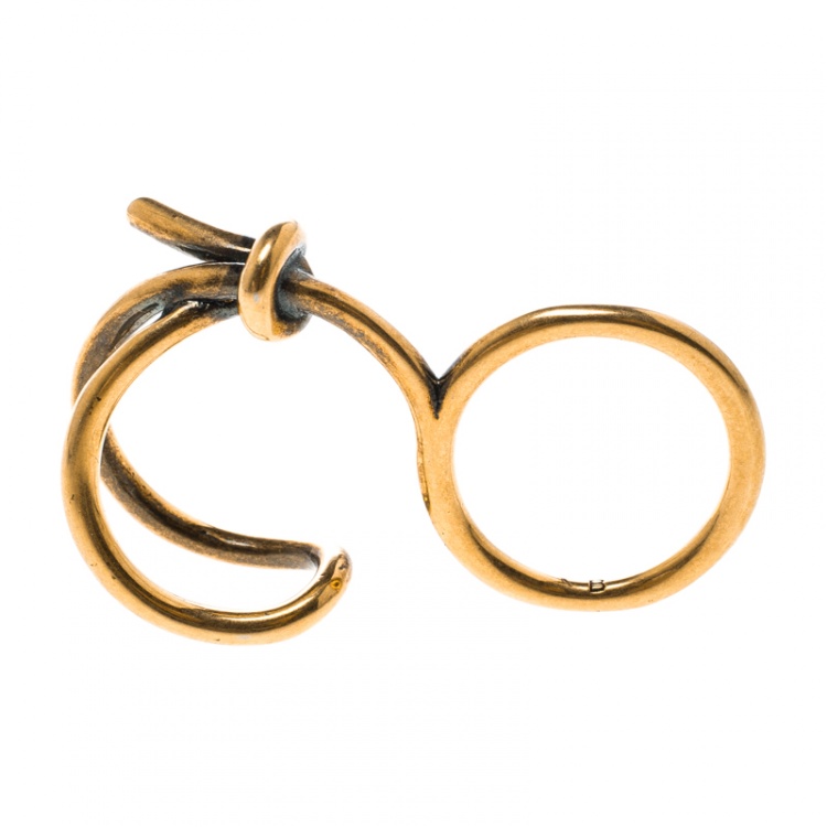 Pre Owned Balenciaga Asymmetric Bow Gold Tone Double Ring