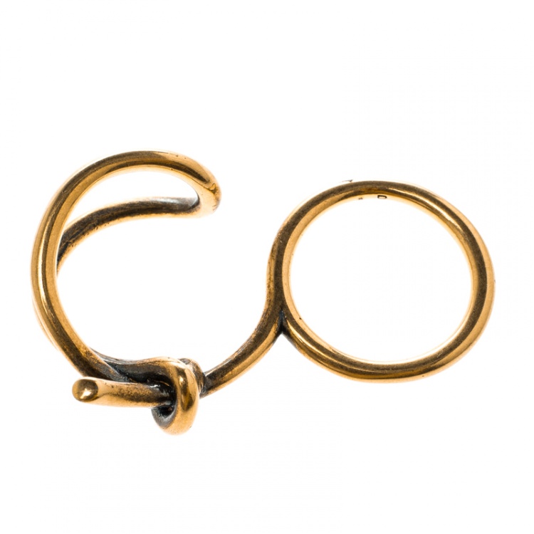 Pre Owned Balenciaga Asymmetric Bow Gold Tone Double Ring