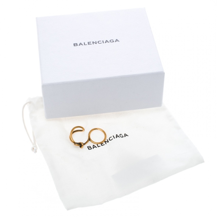 Pre Owned Balenciaga Asymmetric Bow Gold Tone Double Ring