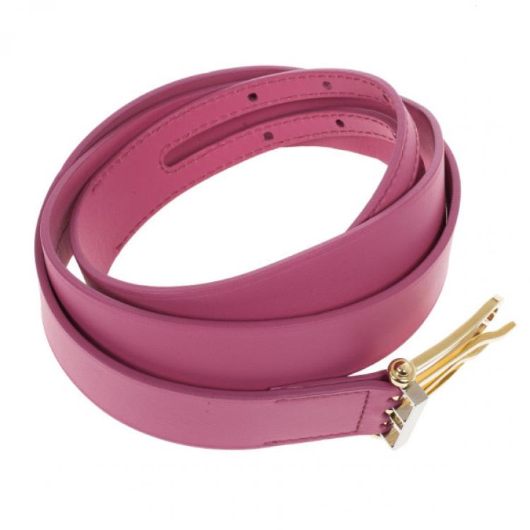 Pre Owned Balenciaga Pink Leather B Buckle Belt 95 CM