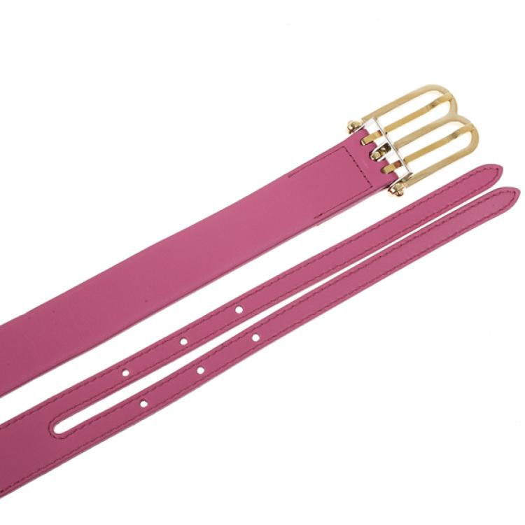 Pre Owned Balenciaga Pink Leather B Buckle Belt 95 CM