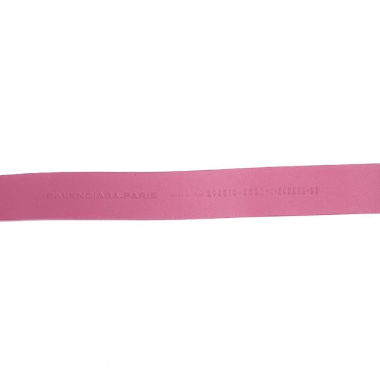 Pre Owned Balenciaga Pink Leather B Buckle Belt 95 CM