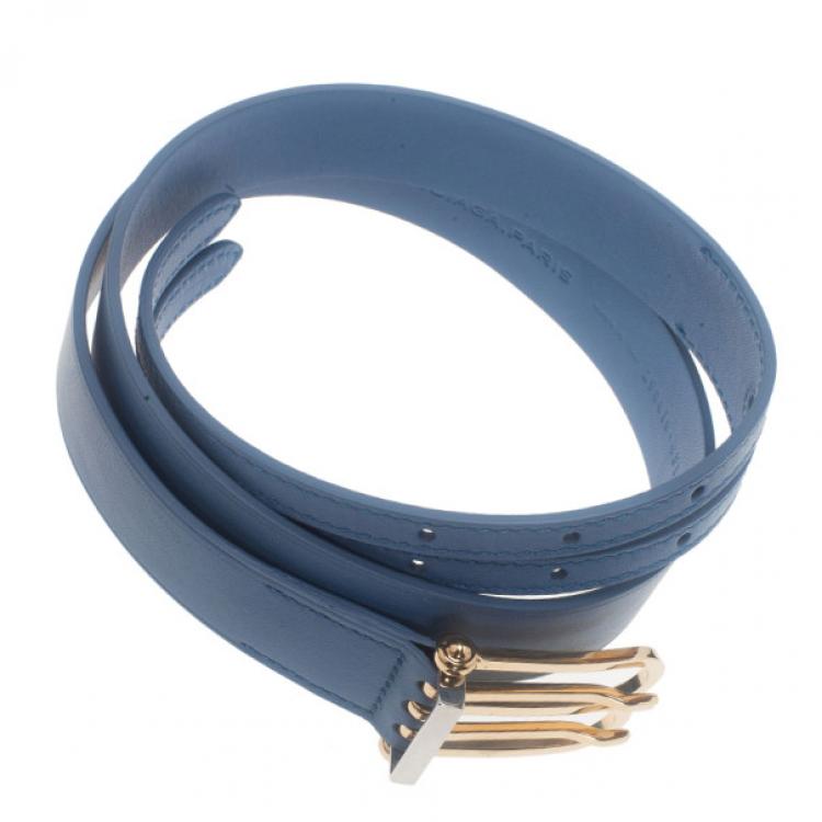 Pre Owned Balenciaga Blue Leather B Buckle Belt 75CM