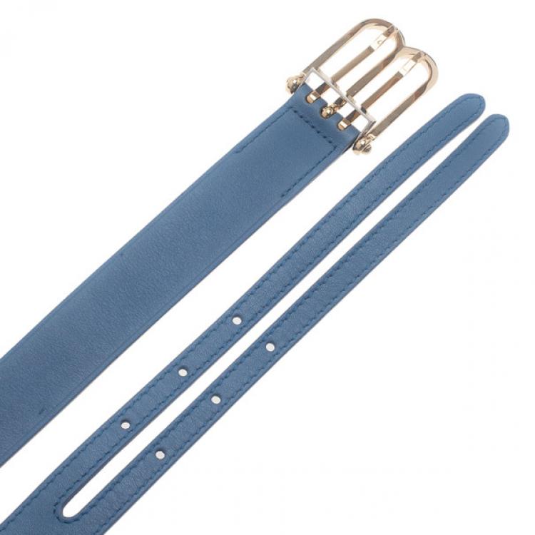 Pre Owned Balenciaga Blue Leather B Buckle Belt 75CM