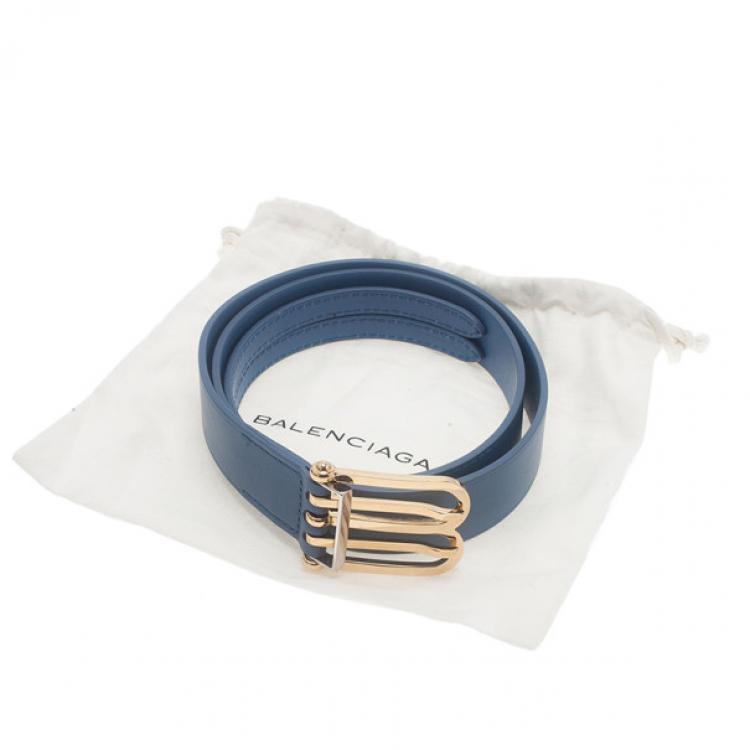 Pre Owned Balenciaga Blue Leather B Buckle Belt 75CM