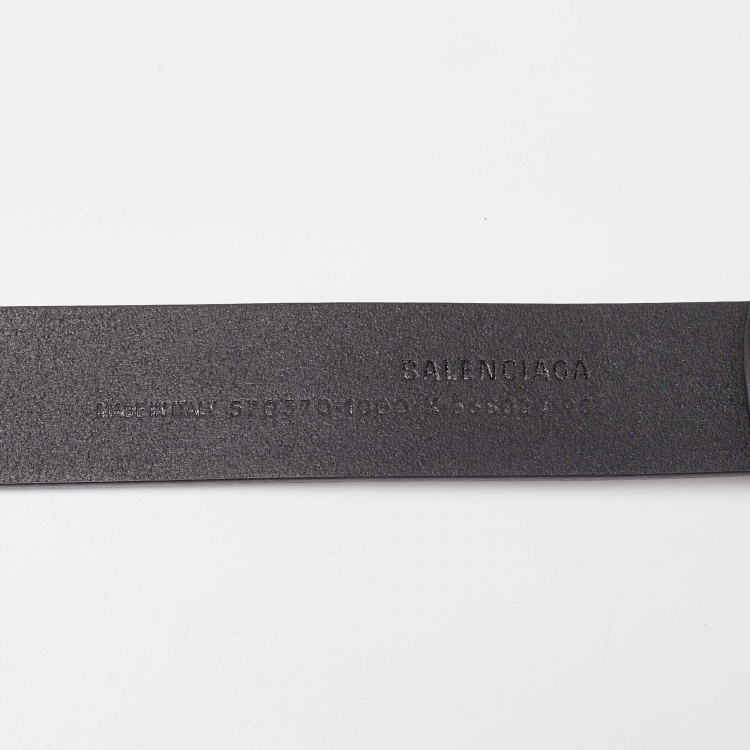 Pre Owned Balenciaga Black Leather BB Buckle Belt 95CM