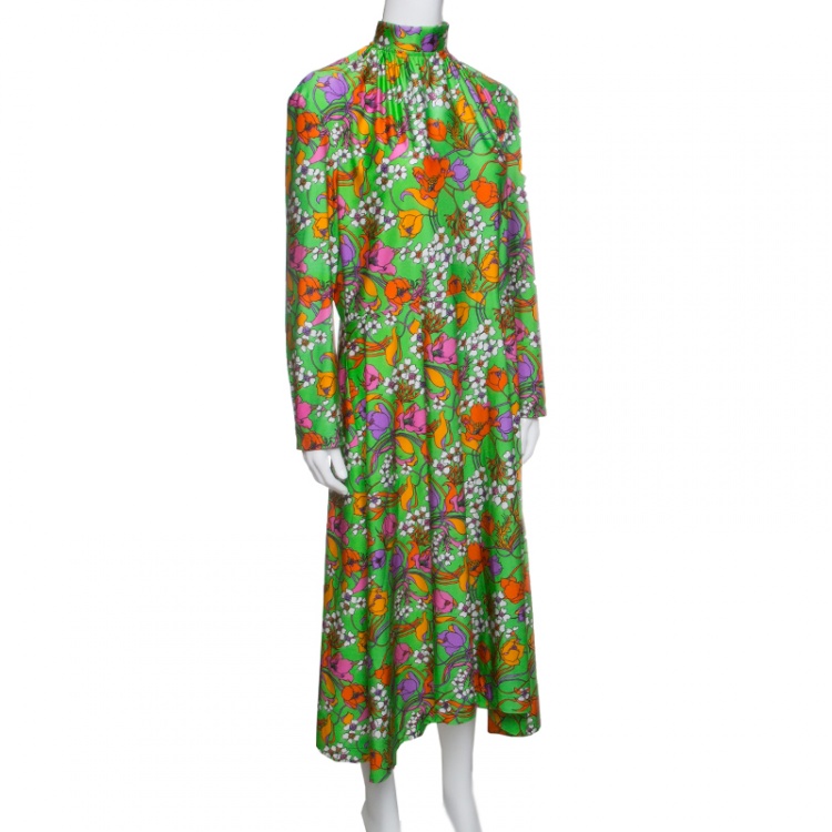 مملوكة مسبقًا Balenciaga Floral Printed Jersey Slit Detail Long Sleeve Strangled Tunic S
