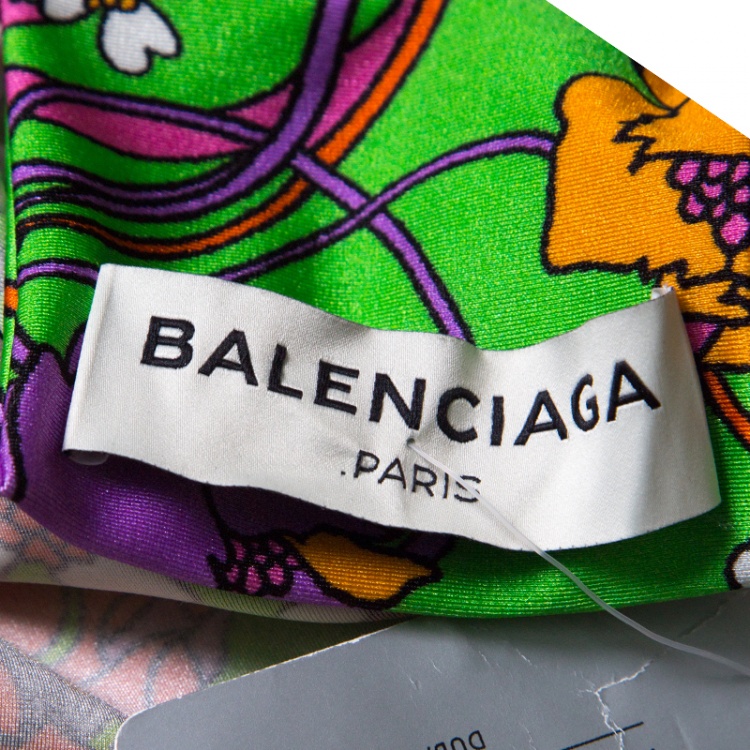 مملوكة مسبقًا Balenciaga Floral Printed Jersey Slit Detail Long Sleeve Strangled Tunic S