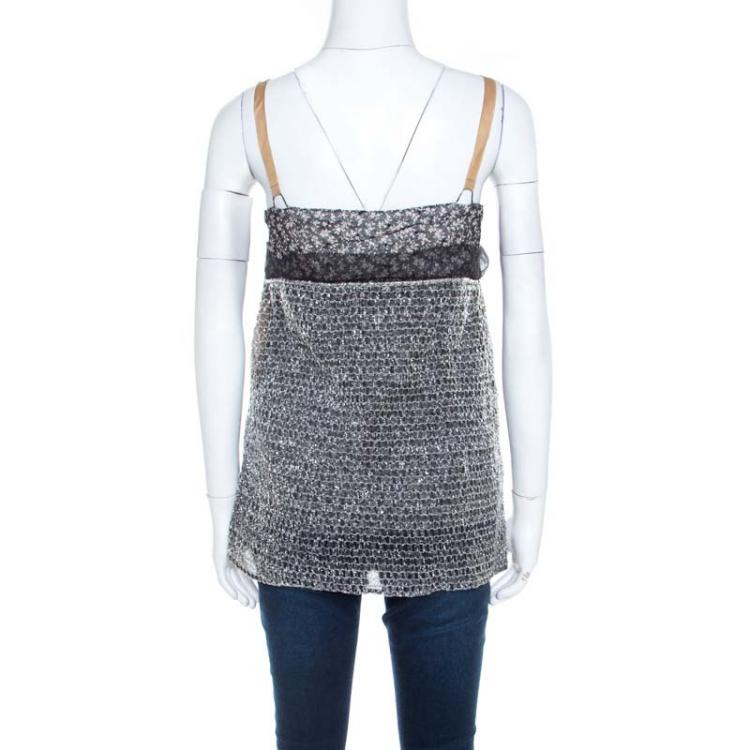 Pre Owned Balenciaga Grey Embroidered Floral Print Textured Mesh Detail Camisole M
