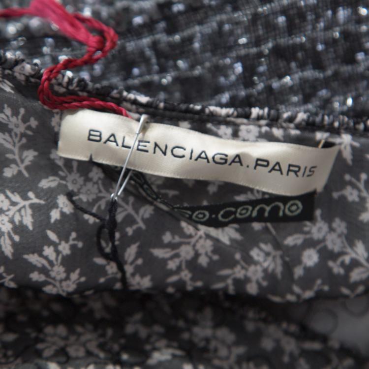 Pre Owned Balenciaga Grey Embroidered Floral Print Textured Mesh Detail Camisole M