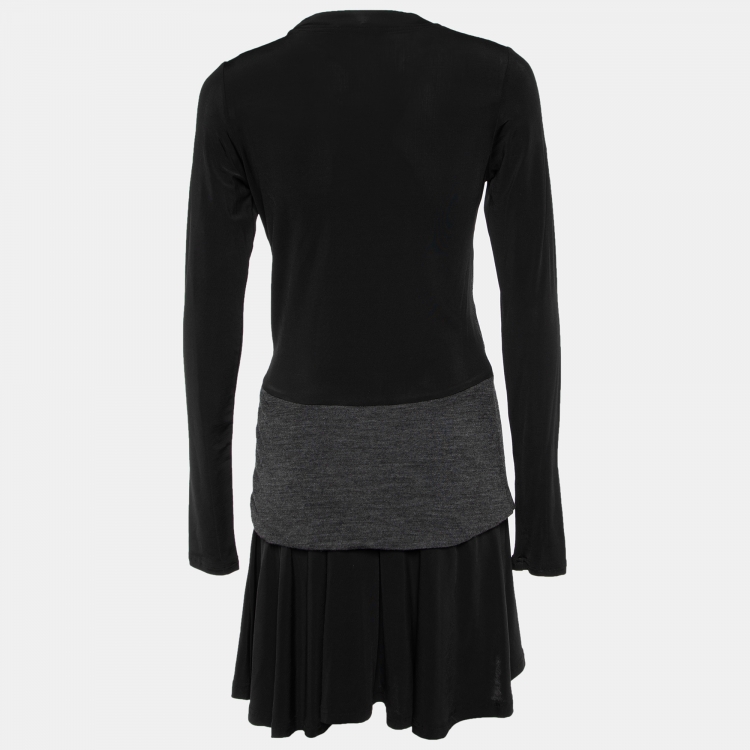 Pre Owned Balenciaga Black Jersey & Grey Overlay Detail Mini Dress M