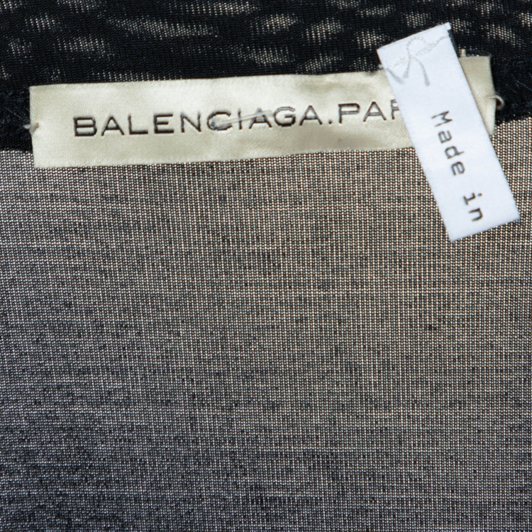 Pre Owned Balenciaga Black Jersey & Grey Overlay Detail Mini Dress M