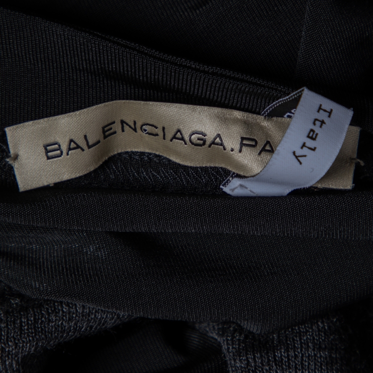 Pre Owned Balenciaga Black Jersey & Grey Overlay Detail Mini Dress M