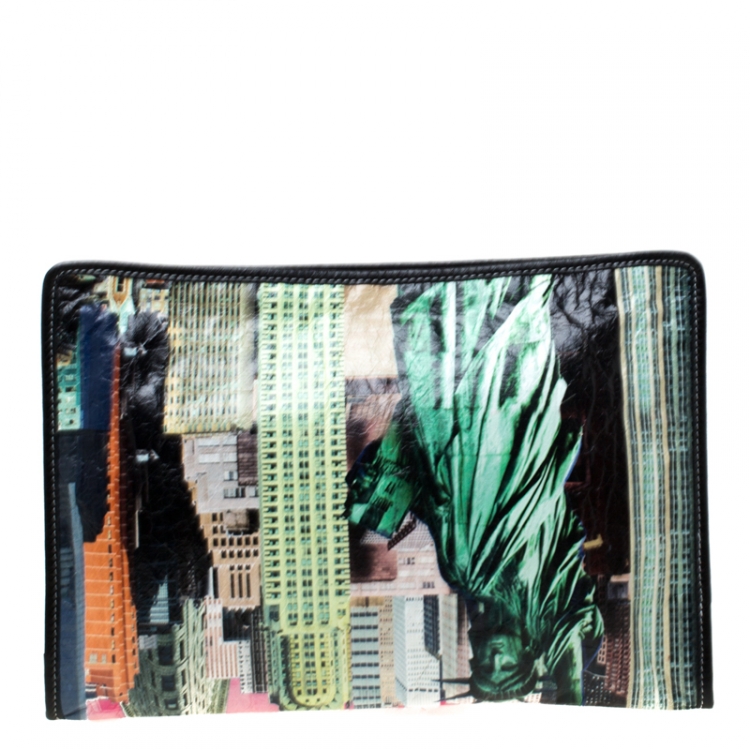 Pre Owned Balenciaga Multicoclor Leather Bazar NYC City Arena Clutch