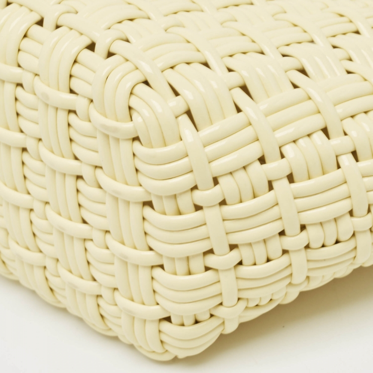 Pre Owned Balenciaga Cream Woven Faux Leather XS Bistro Basket Bag