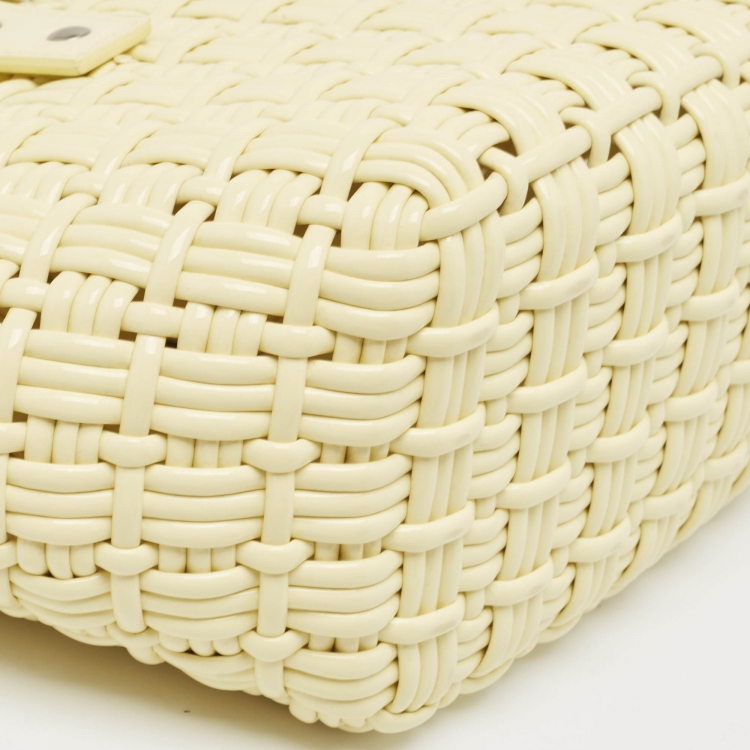 Pre Owned Balenciaga Cream Woven Faux Leather XS Bistro Basket Bag
