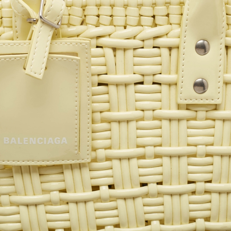 Pre Owned Balenciaga Cream Woven Faux Leather XS Bistro Basket Bag