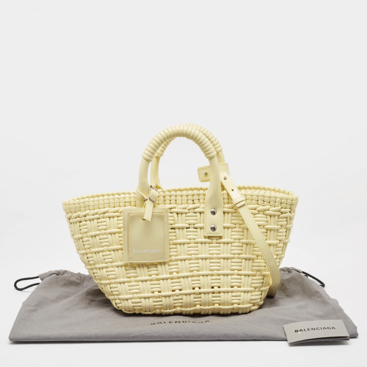 Pre Owned Balenciaga Cream Woven Faux Leather XS Bistro Basket Bag