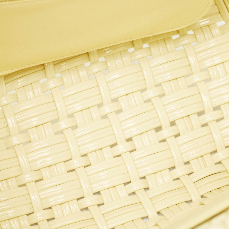 Pre Owned Balenciaga Cream Woven Faux Leather XS Bistro Basket Bag