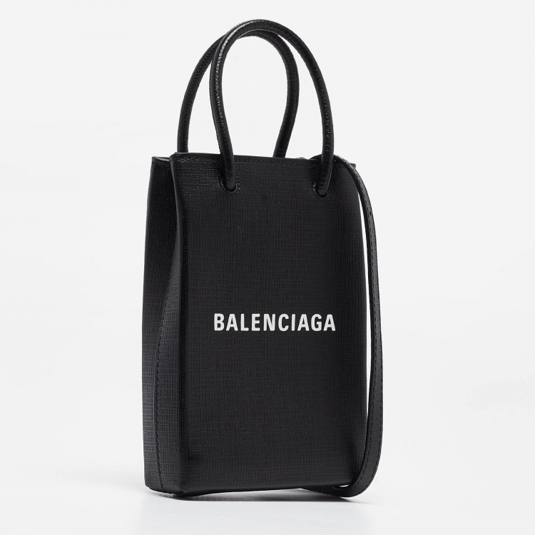 Pre Owned Balenciaga Black Leather Phone Holder Crossbody Bag