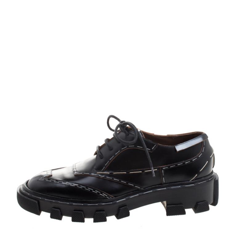 Pre Owned Balenciaga Black Leather Topstitch Platform Derby Size 38
