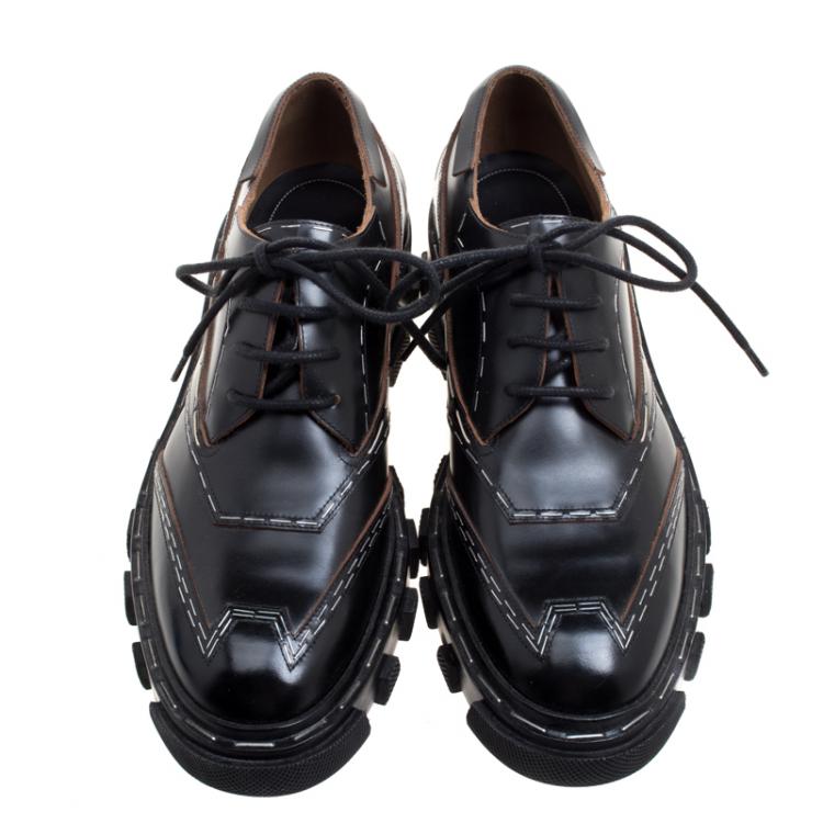 Pre Owned Balenciaga Black Leather Topstitch Platform Derby Size 38