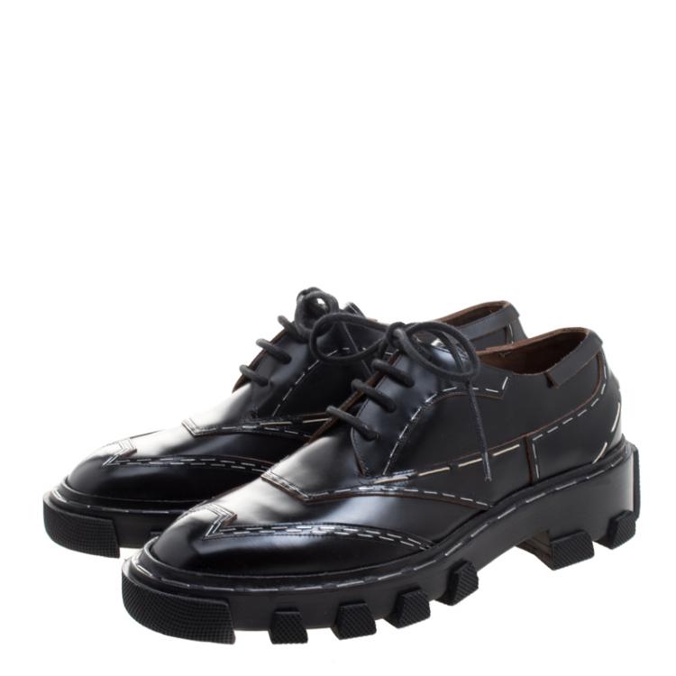 Pre Owned Balenciaga Black Leather Topstitch Platform Derby Size 38