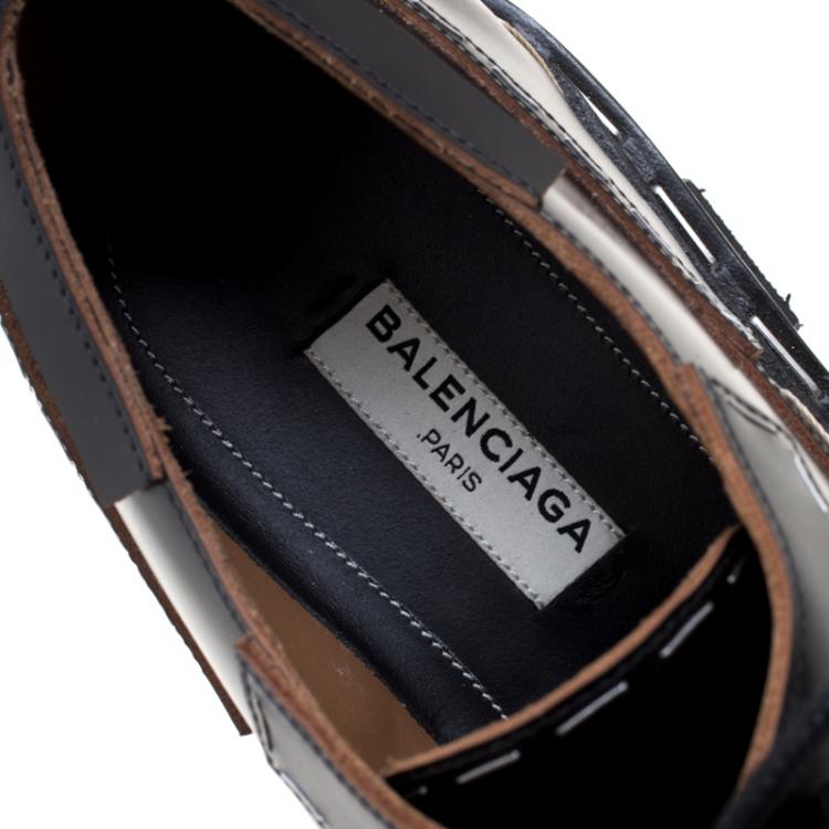 Pre Owned Balenciaga Black Leather Topstitch Platform Derby Size 38