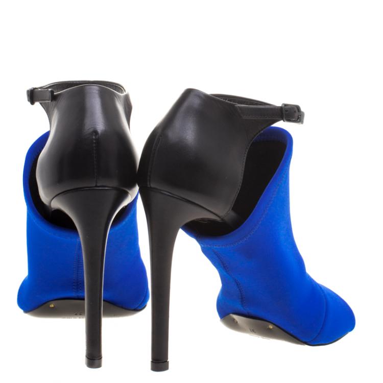 Pre Owned Balenciaga Blue Neoprene Glove Ankle Strap Sandals Size 37