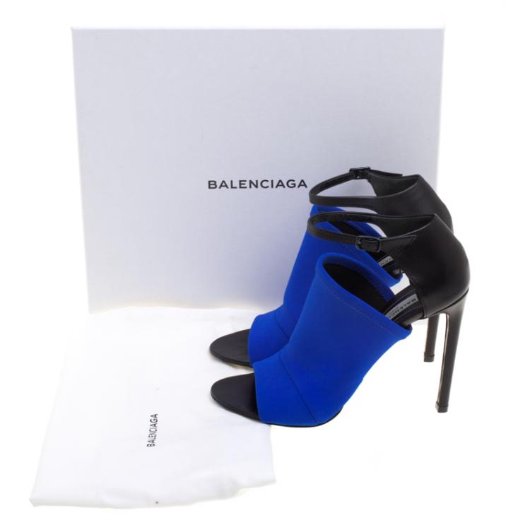 Pre Owned Balenciaga Blue Neoprene Glove Ankle Strap Sandals Size 37