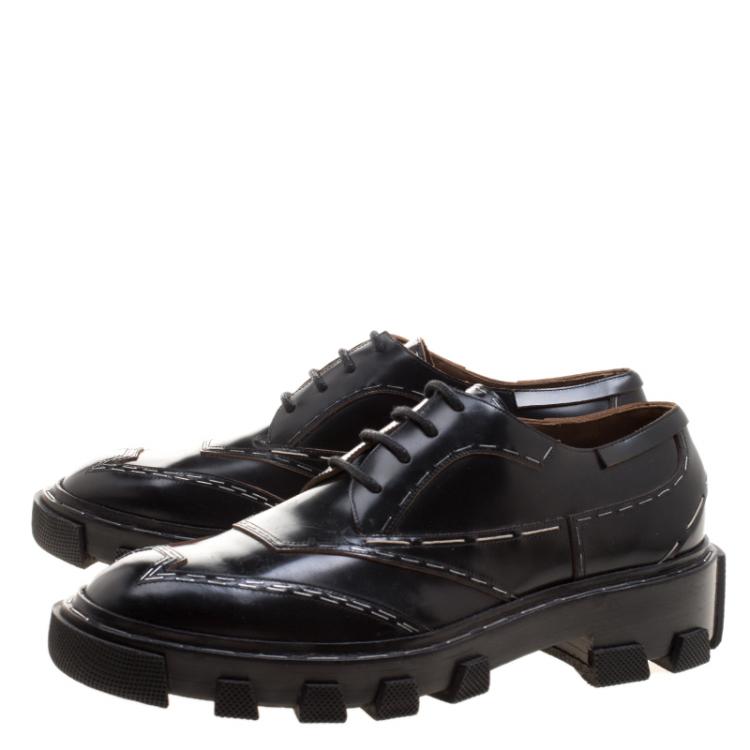 Pre Owned Balenciaga Black Leather Topstitch Platform Derby Size 40