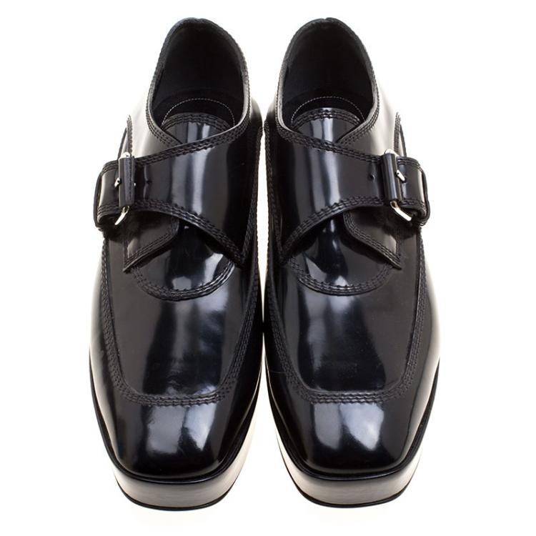 Pre Owned Balenciaga Black Patent Leather Monk Strap Platform Loafers Size 37